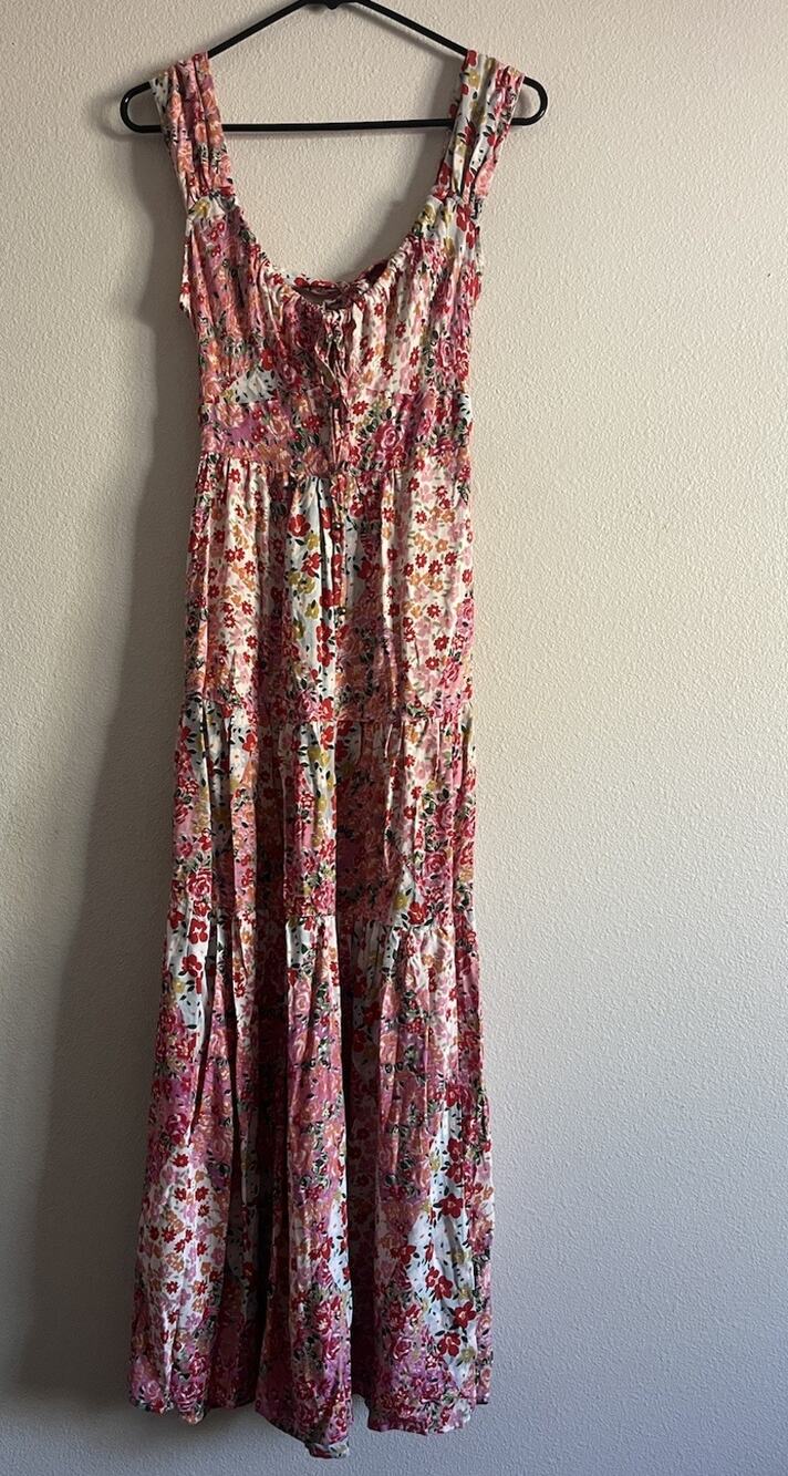 Faveur Eclectic Unique Boutique Floral Maxi Dress M Tiered Boho Cottagecore